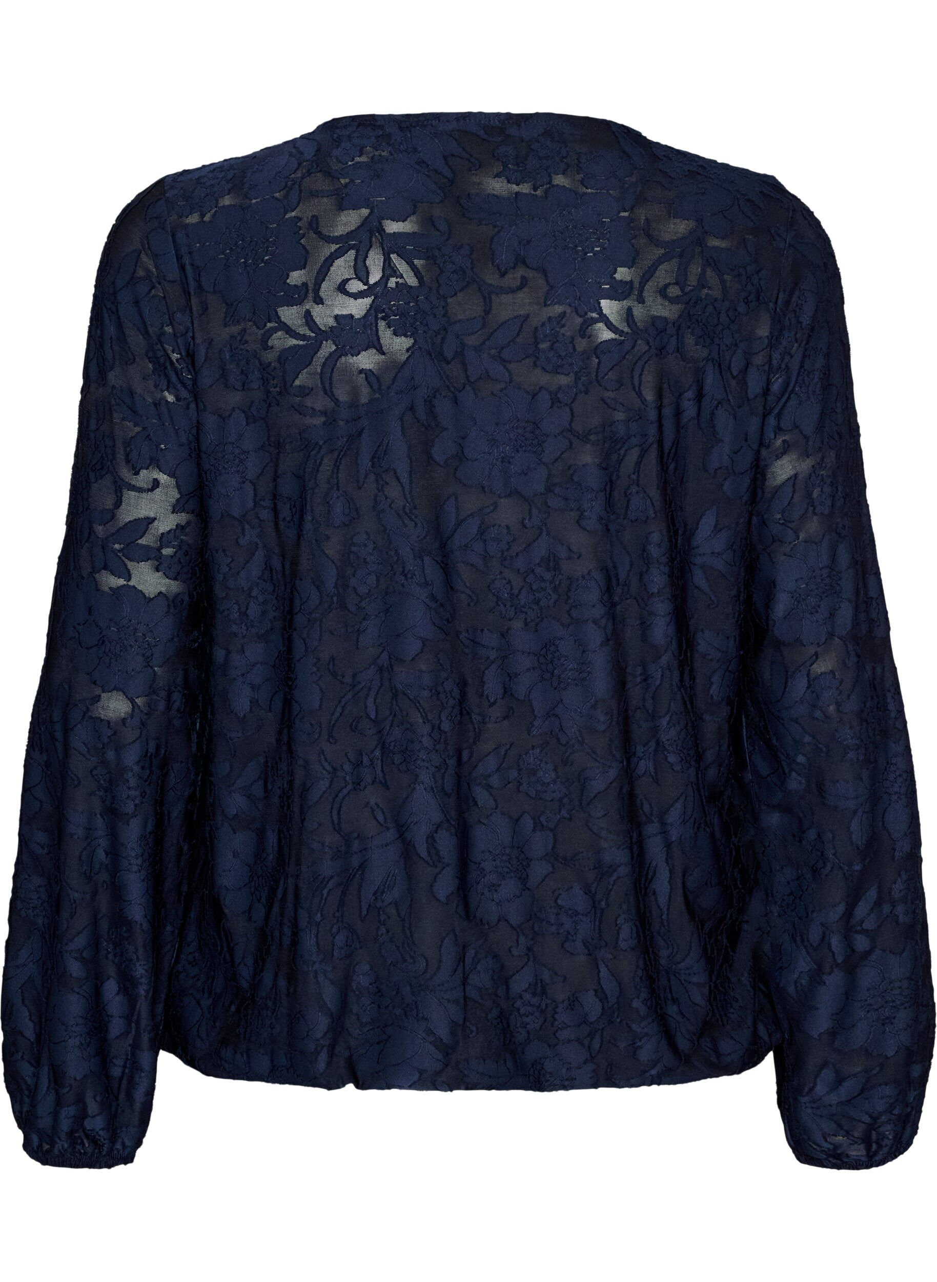 ZizziTransparent bluse med blomsterstruktur og lange &aelig;rmer, Bl&aring;, Packshot image number 1