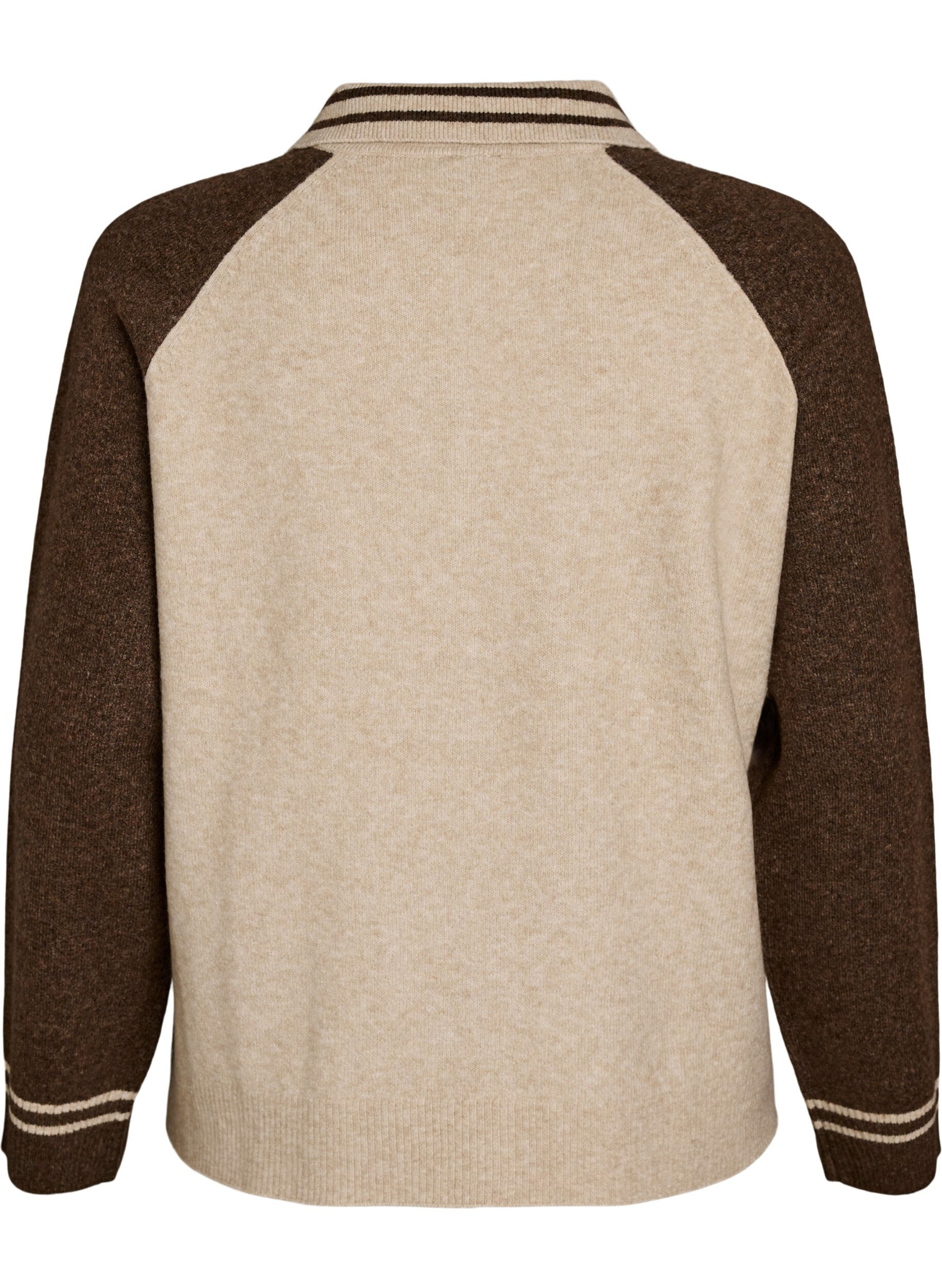 ZizziCardigan med kontrast&aelig;rmer og krave, Beige, Packshot image number 1