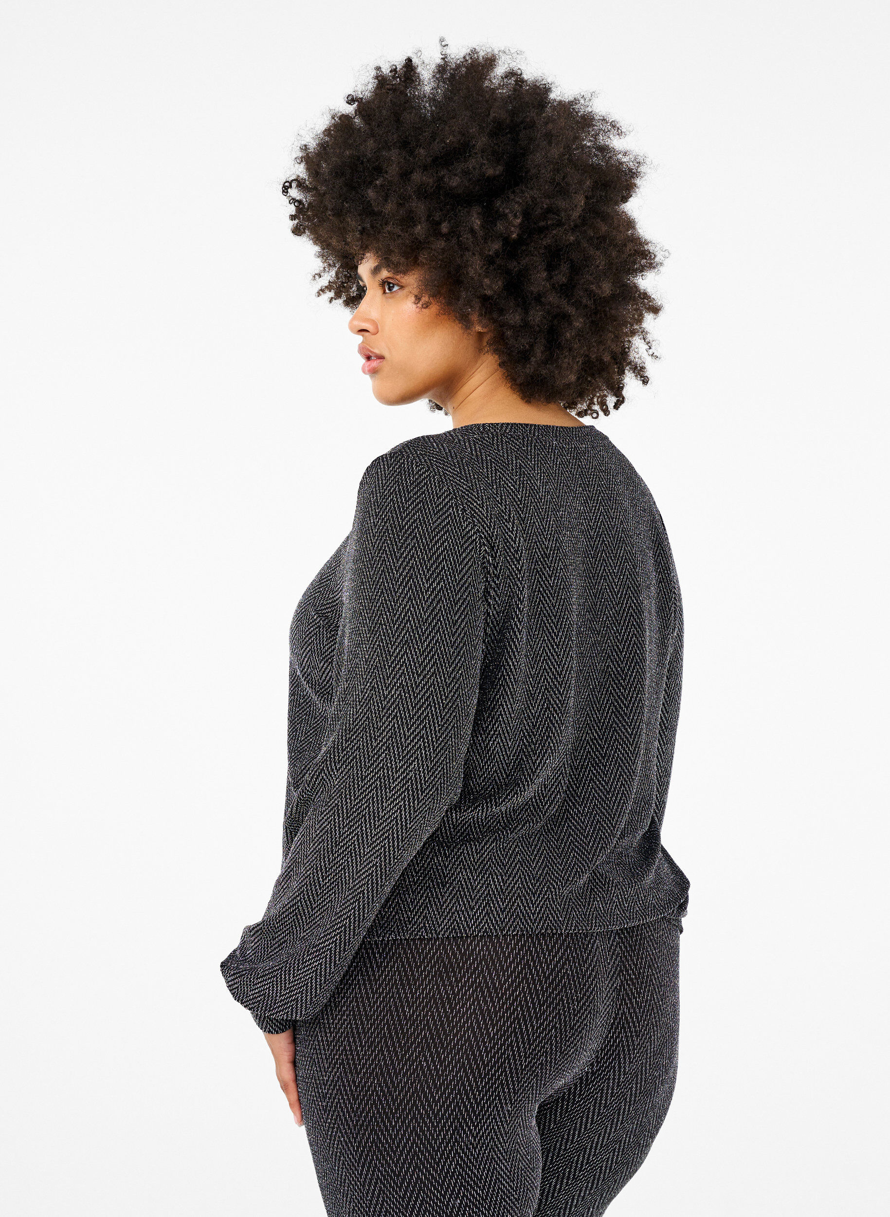 Zizzi Bluse med glimmer m&oslash;nster , Silver ZigZagShimmer, Model image number 1