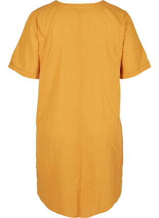 Kortærmet kjole i bomuldsmix med hør, Honey Mustard, Packshot image number 1
