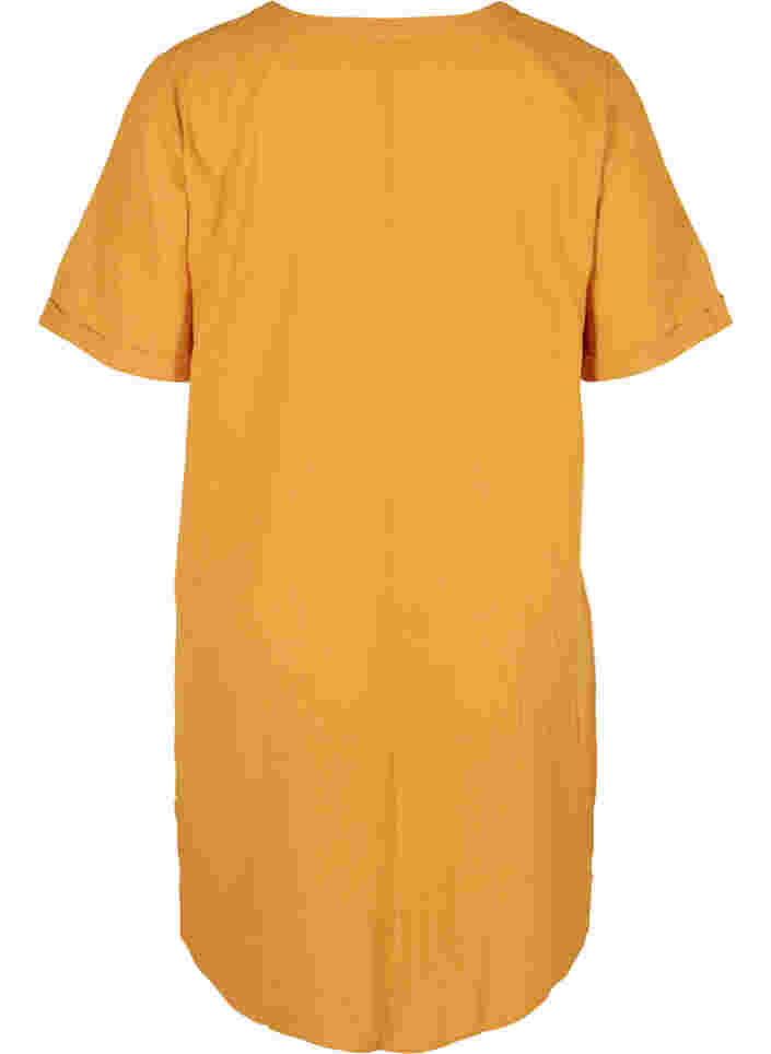 Kortærmet kjole i bomuldsmix med hør, Honey Mustard, Packshot image number 1