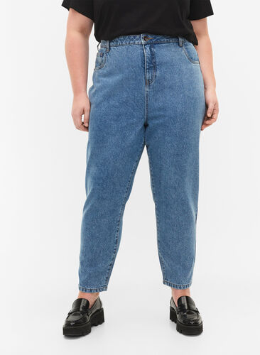 Cropped Mille jeans med høj talje, Light blue denim, Model image number 2