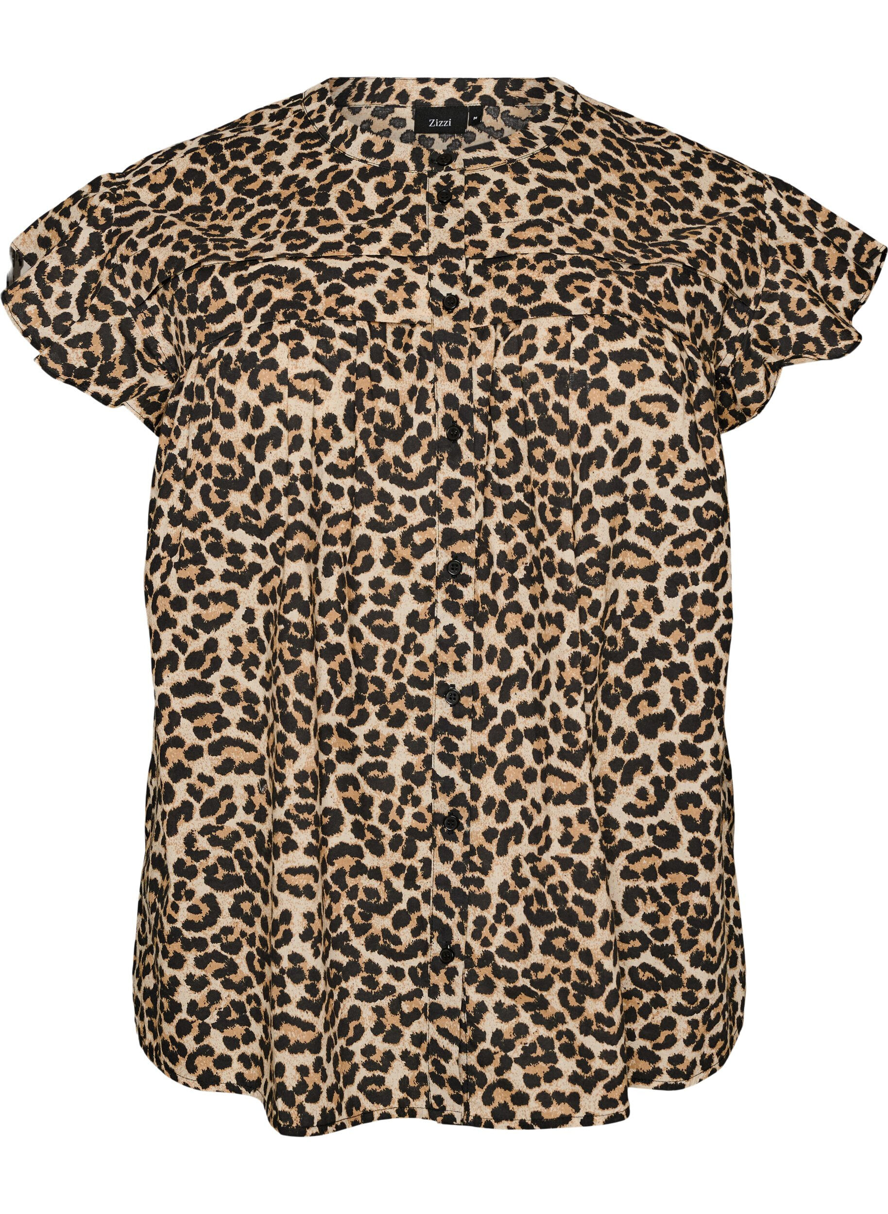 Zizzi&AElig;rmel&oslash;s skjortebluse i bomuld med A-form, Brun, Packshot image number 0