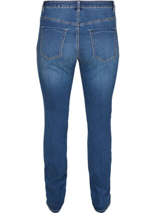 Nille jeans med høj talje og broderi, Blue denim, Packshot image number 1