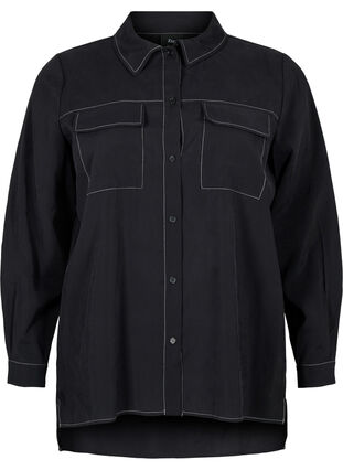 Skjorte med kontrastsyninger, Black, Packshot image number 0