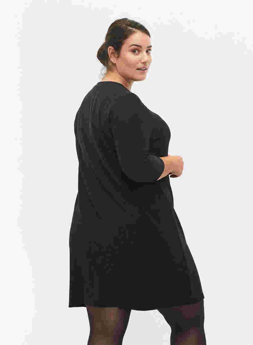 Glimmerkjole med 3/4 ærmer og rund hals, Black Black, Model image number 1