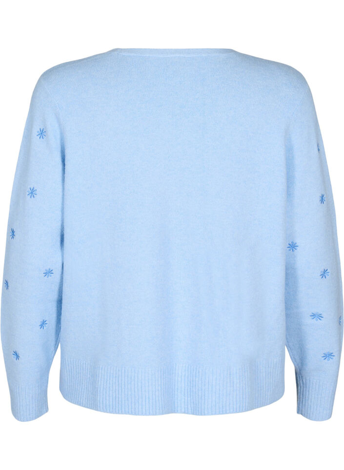 Strikket cardigan med bindedetaljer og broderi, Cashmere Blue Comb, Packshot image number 1