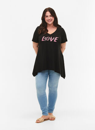 Bomulds t-shirt med korte ærmer, Black LOVE, Model image number 2