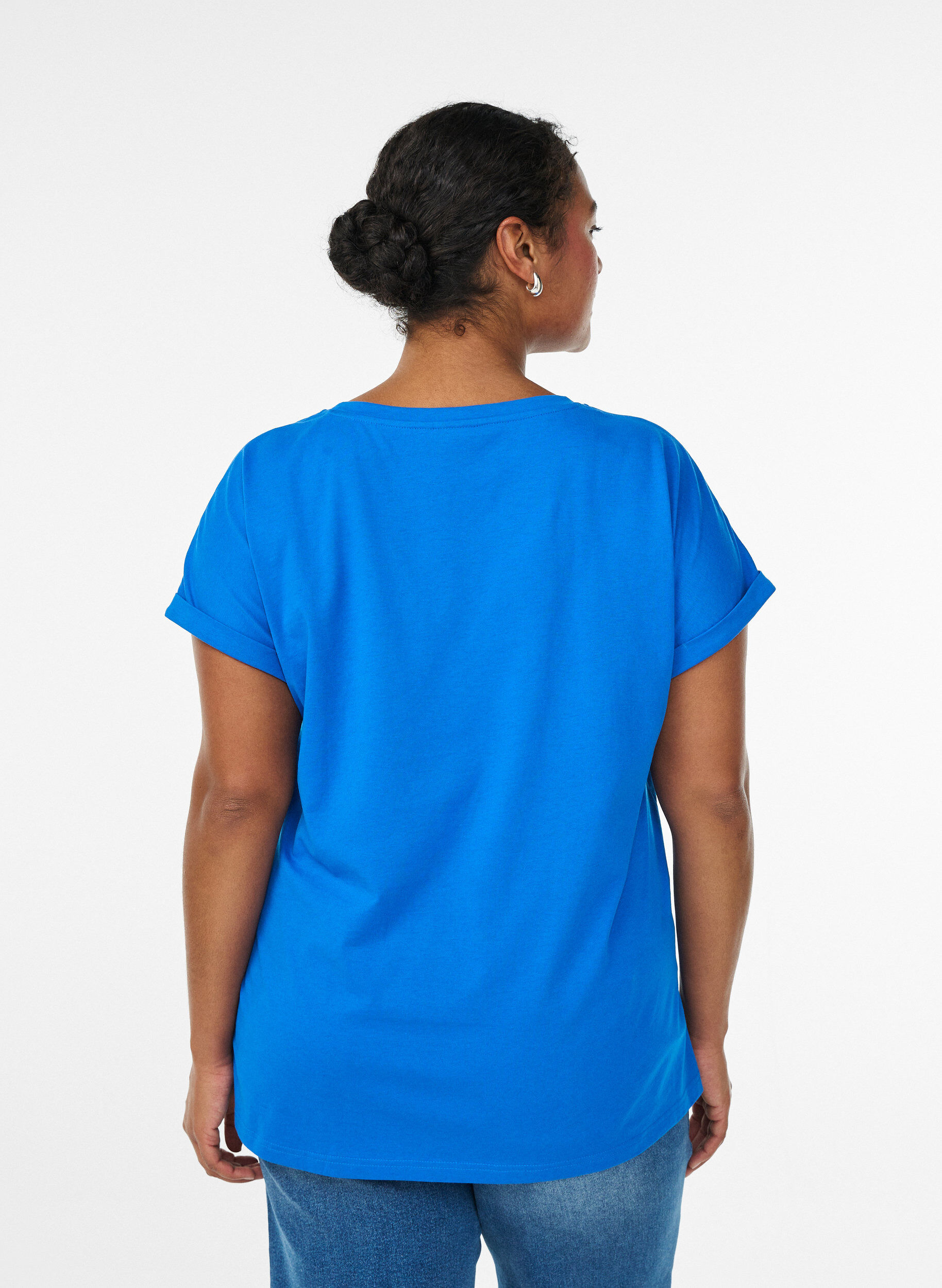 ZizziKort&aelig;rmet t-shirt i bomuldsblanding, Bl&aring;, Model image number 2