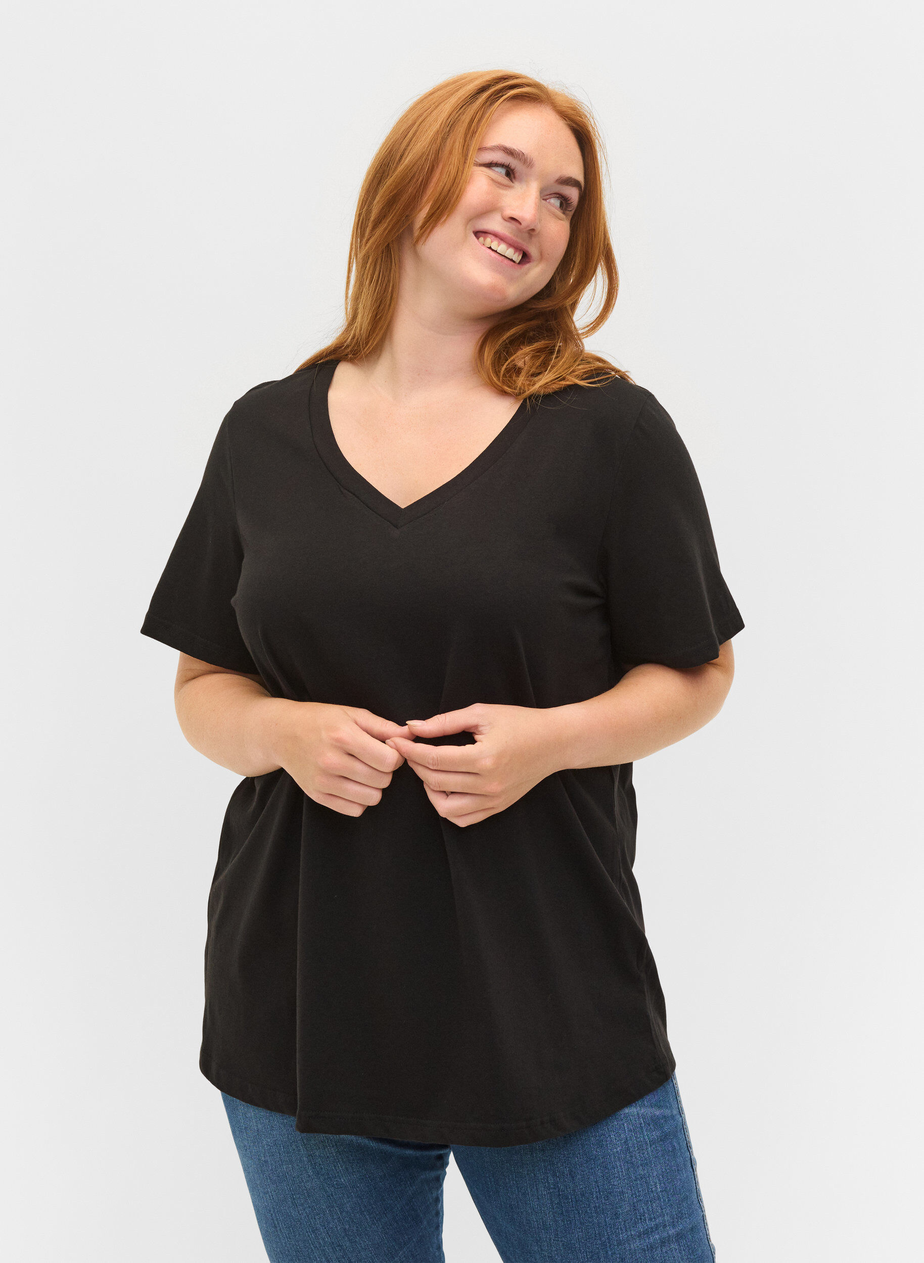 Zizzi 2-pak basis t-shirt i bomuld, Black/Black, Model image number 0