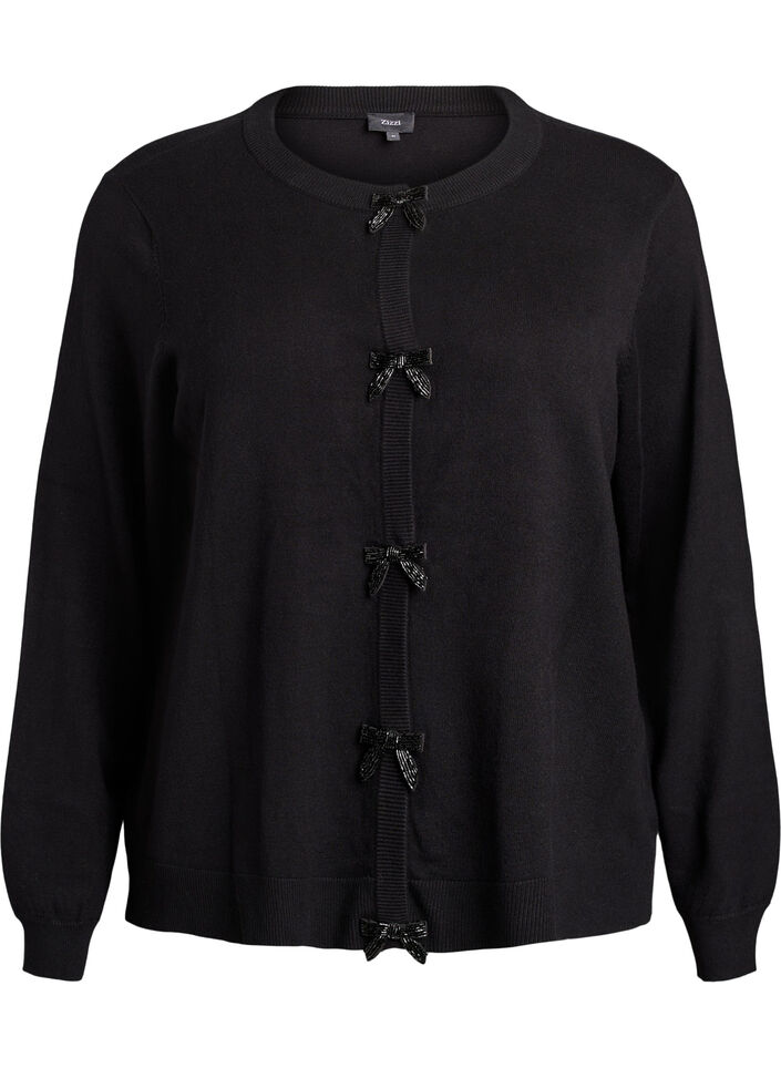 Cardigan med perlebroderede sl&oslash;jfer og trykknapper, Sort, Packshot image number 0