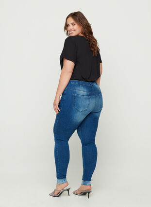 Højtaljet super slim Amy jeans, Blue denim, Model image number 0