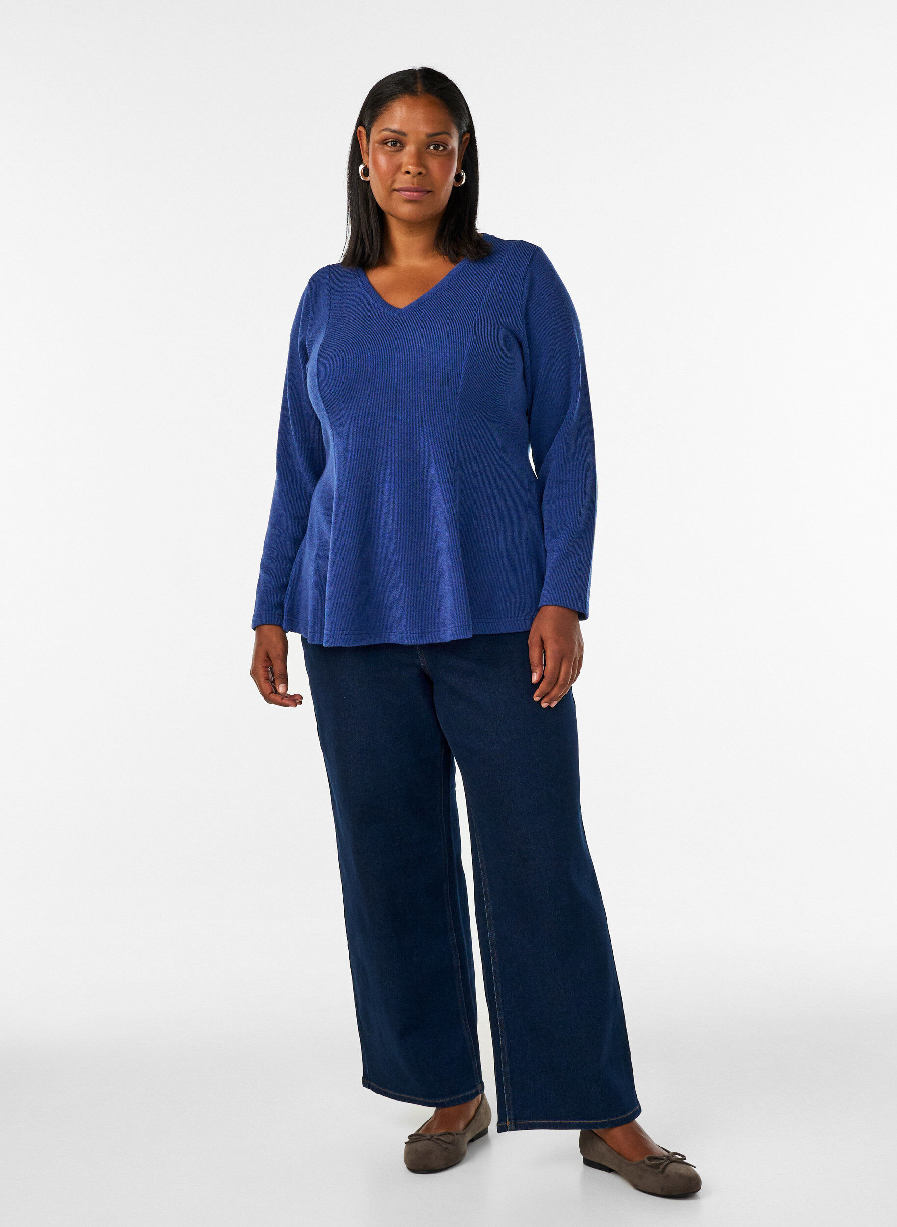 ZizziJerseybluse med ribstruktur og A-form, Bl&aring;, Model image number 1
