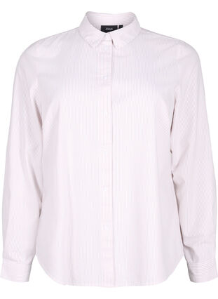 Langærmet skjorte i bomuld, White Taupe Stripe, Packshot image number 0