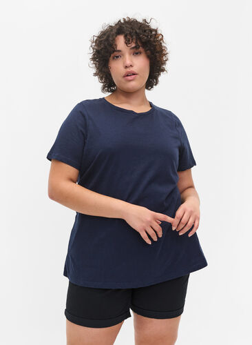 2-pak kortærmet t-shirt i bomuld, Navy B/Reseda, Model image number 0