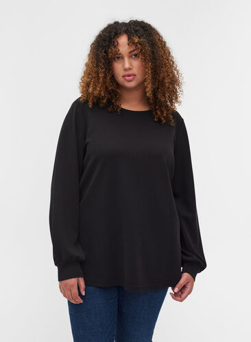 Sweatshirt med rund hals og lange ærmer, Black, Model image number 0