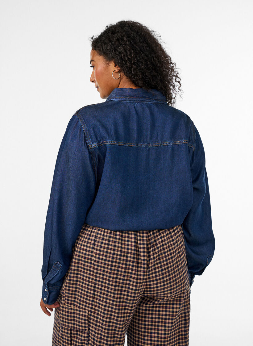 Denimskjorte i lyocell med trykknapper, Bl&aring;, Model image number 2
