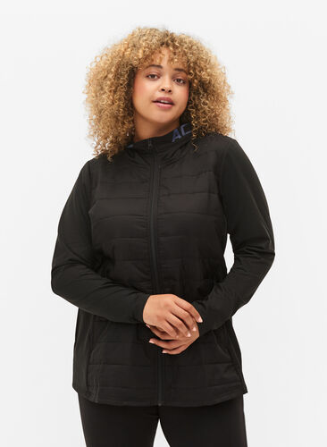 Sportscardigan med quilt og hætte, Black, Model image number 0