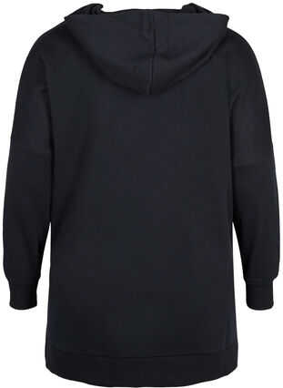 Sweatshirt med hætte og kontrastfarvet snøre, Black, Packshot image number 1
