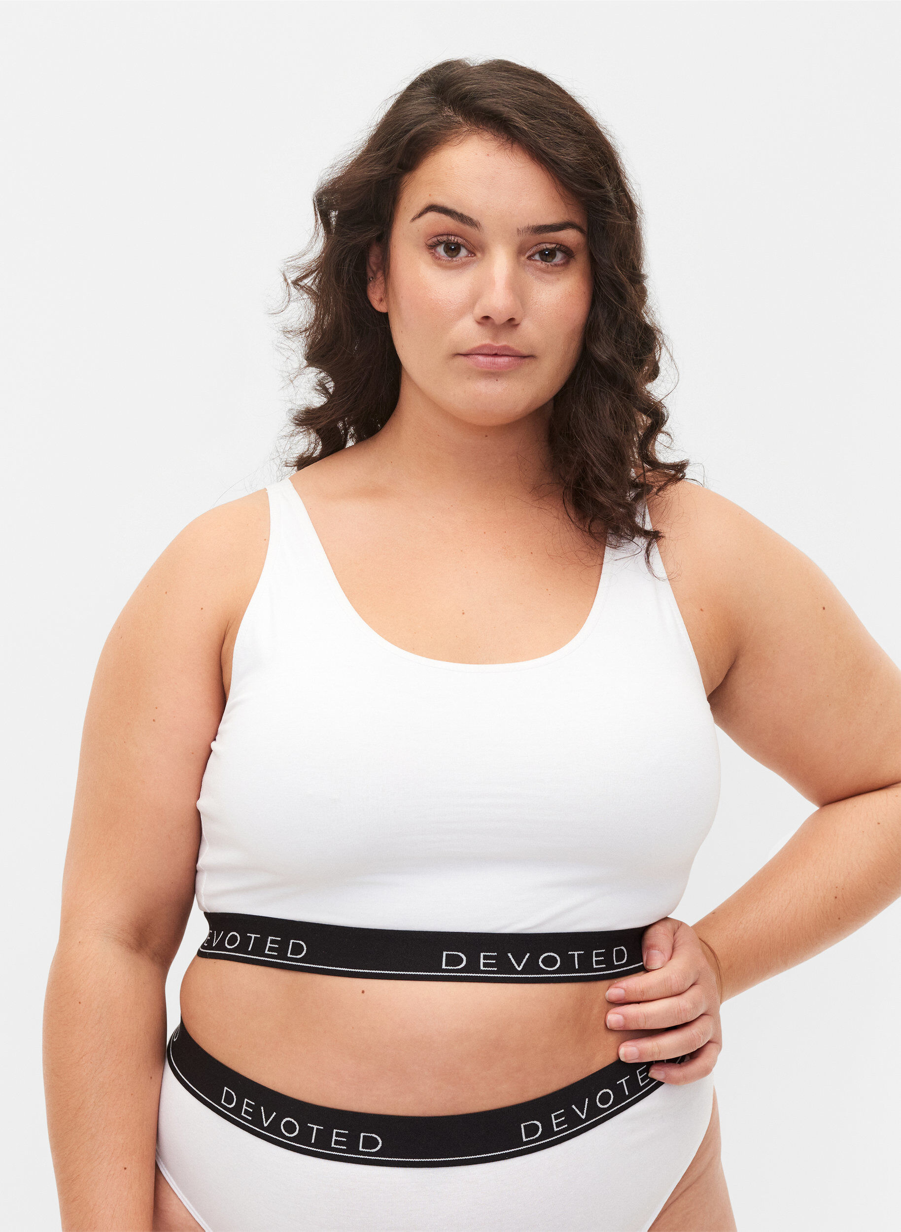 Zizzi Bomulds bh med justerbare stropper, Hvid, Model image number 0