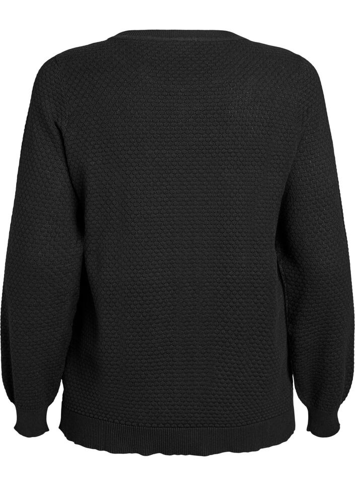 Strikbluse i bomuld med strukturmønster, Sort, Packshot image number 1