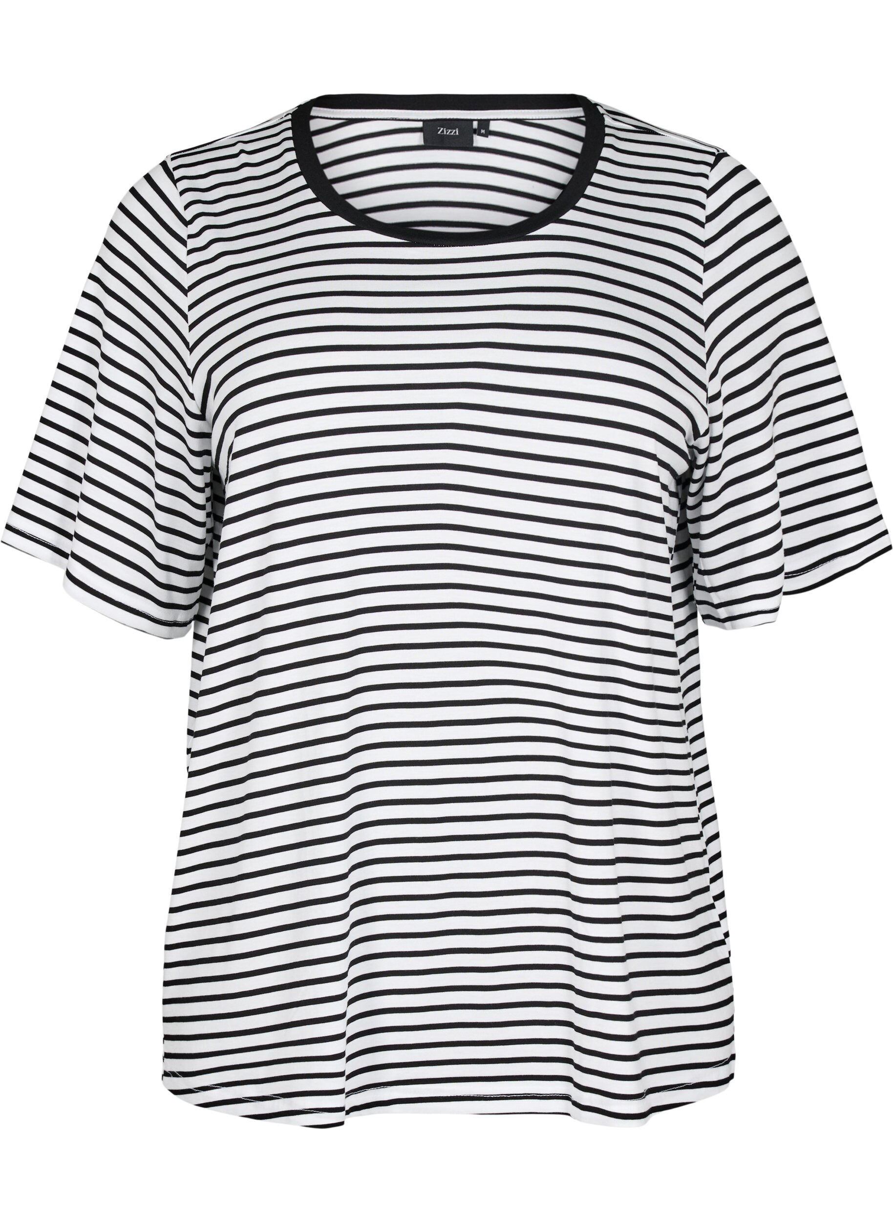 Zizzi T-shirt med TENCEL&trade; Lyocell og striber, Hvid, Packshot image number 0
