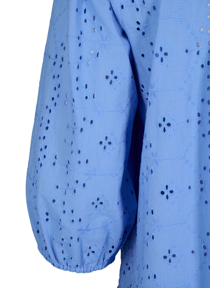 Broderi anglaise skjortekjole i bomuld, Marina, Packshot image number 3