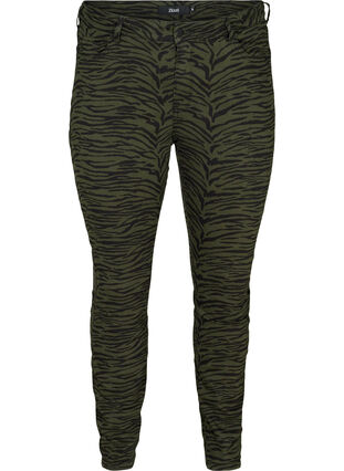 Printede Amy jeans med høj talje, Green Zebra, Packshot image number 0