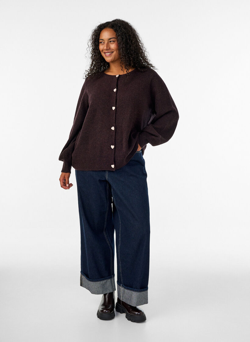 Cardigan med hjerteformede knapper, Brun, Model image number 1