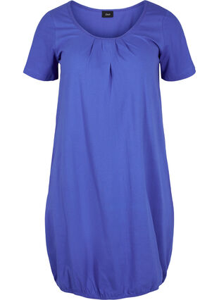 Bomuldskjole med rund hals og korte ærmer, Dazzling Blue, Packshot image number 0