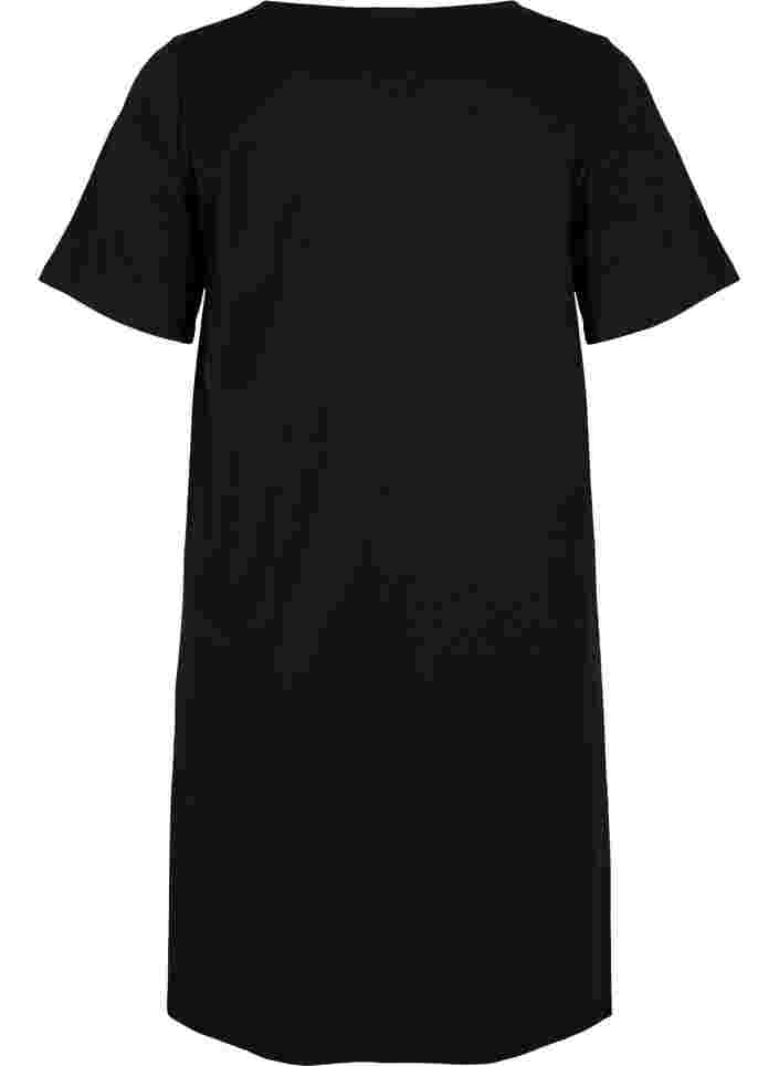 Kortærmet bomuldskjole med a-shape, Black, Packshot image number 1