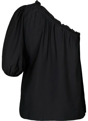 One-shoulder bluse i viskose, Black, Packshot image number 1