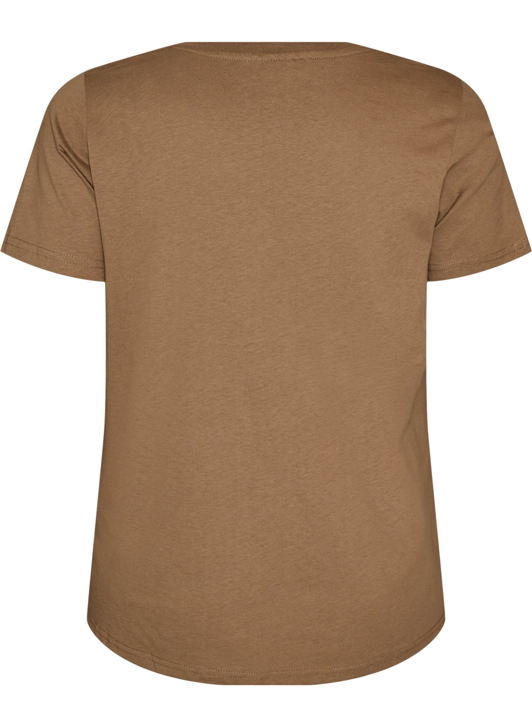 ZizziT-shirt i bomuld med frontprint og V-hals, Brun, Packshot image number 1