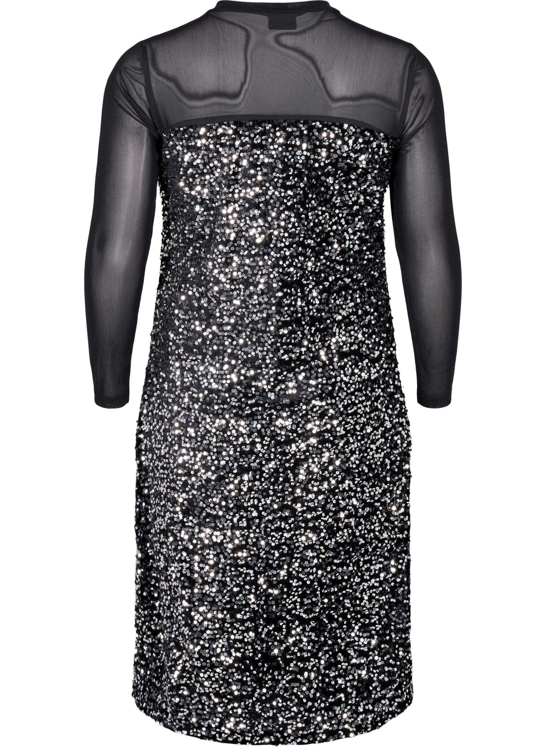 Zizzi Glitterkjole med pailletter, Black w. Silver, Packshot image number 1
