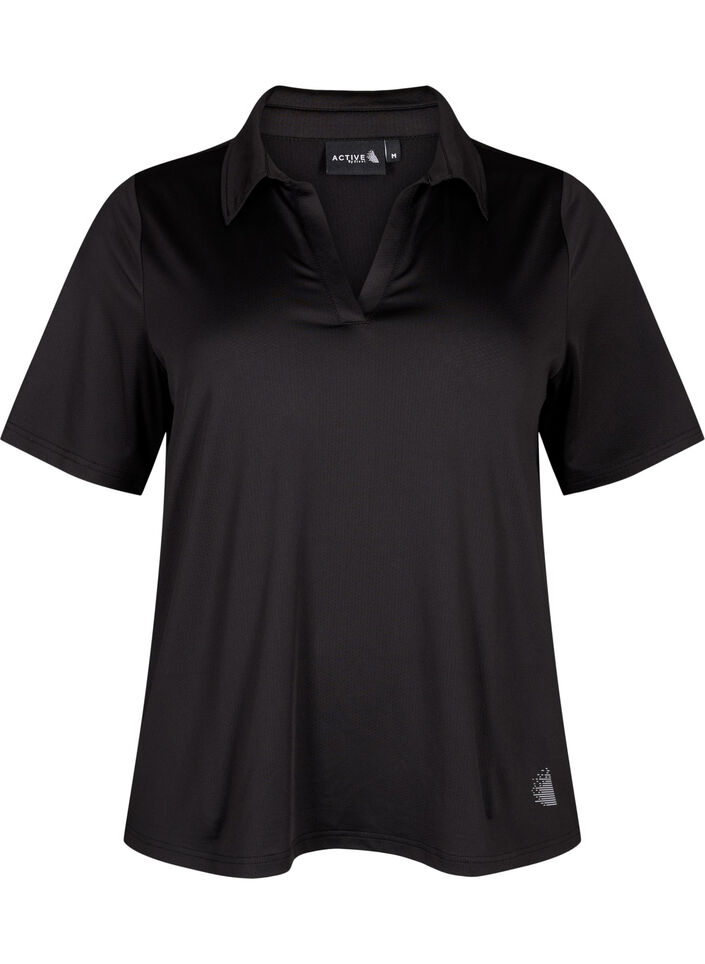 Polo t-shirt med v-hals, Black, Packshot image number 0