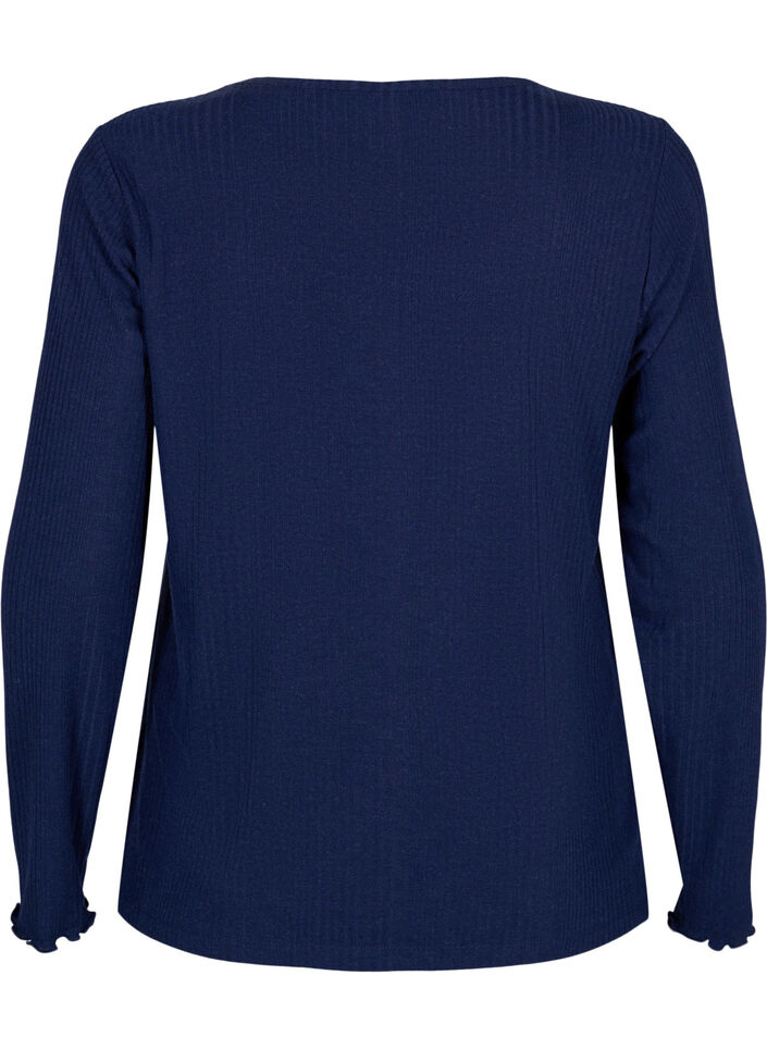 Langærmet bluse med stribet tekstur, Night Sky Mel., Packshot image number 1