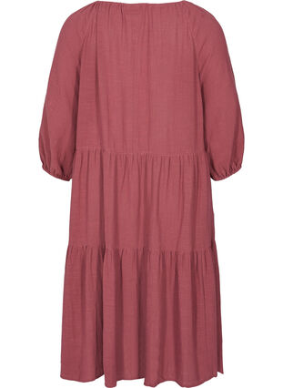 Bomulds kjole med 3/4 ærmer og bindedetalje, Wild Ginger, Packshot image number 1