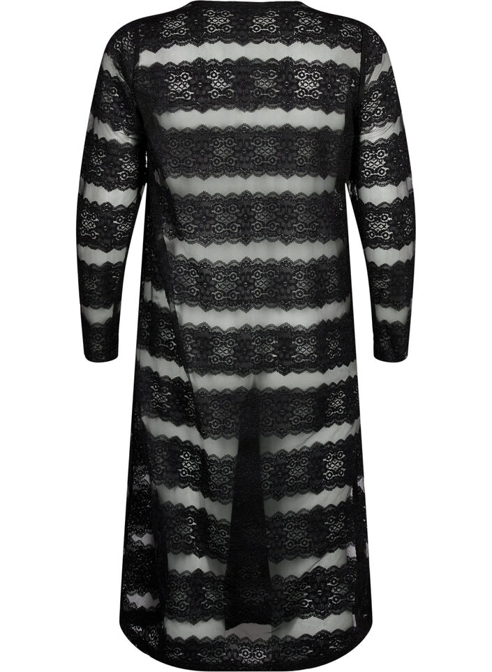 Midikjole med blonder og gennemsigtigt mesh, Black, Packshot image number 1