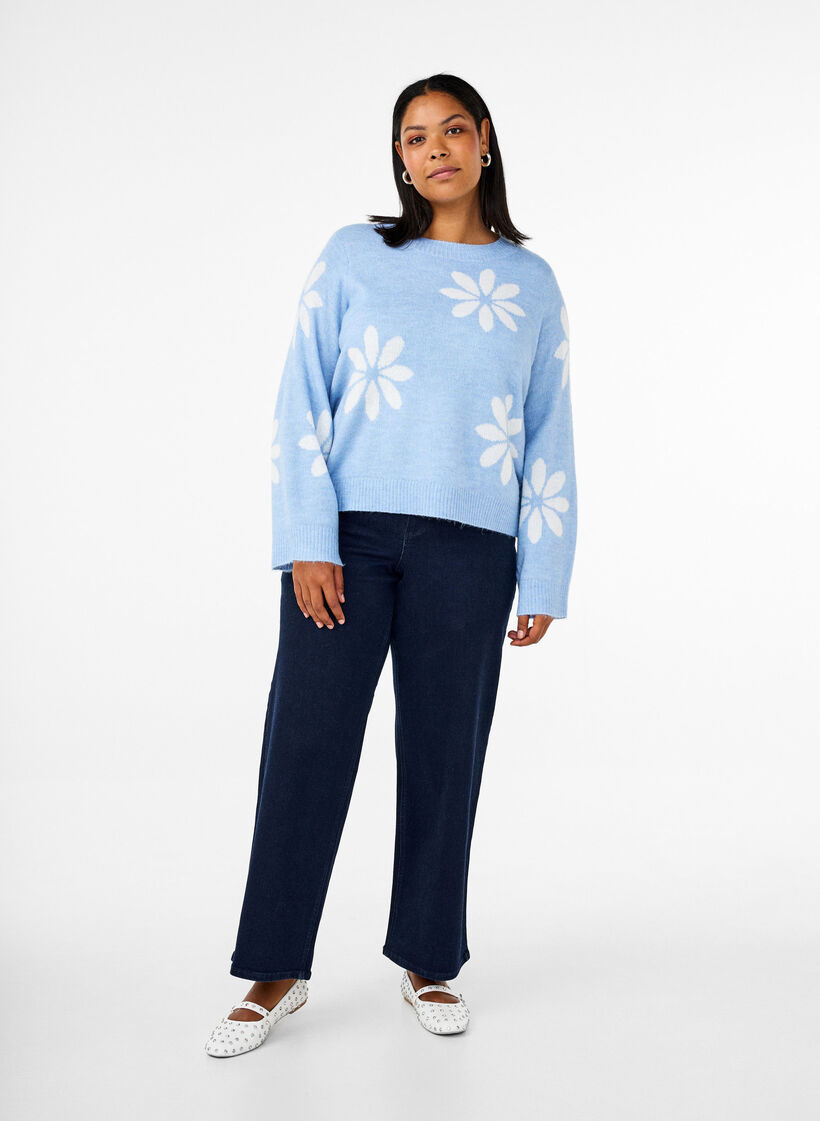 Strikbluse med blomster, Della R. Blue Comb, Model image number 2