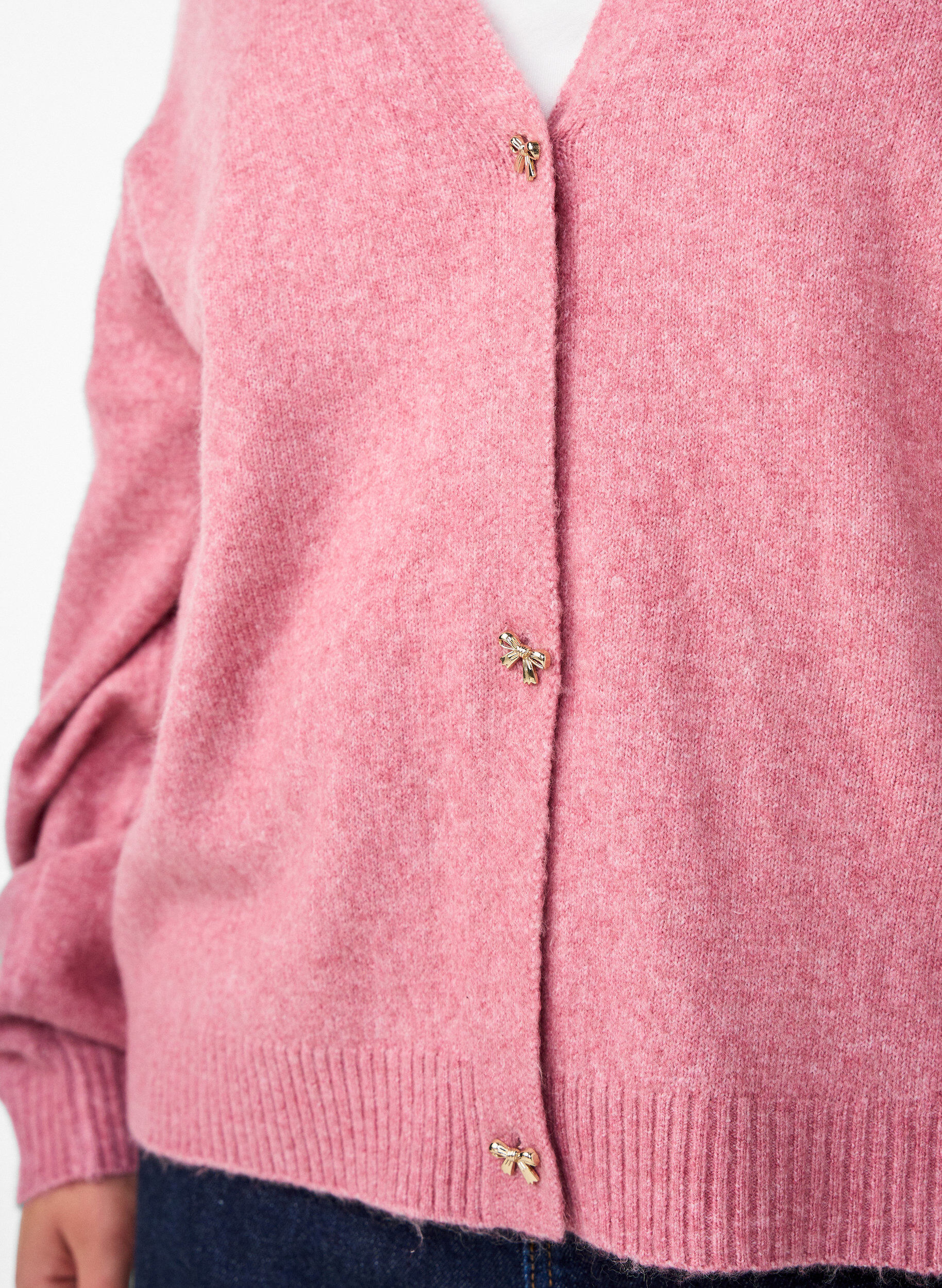 Zizzi Strik cardigan med uld og sl&oslash;jfeknapper, Lyser&oslash;d, Model image number 3