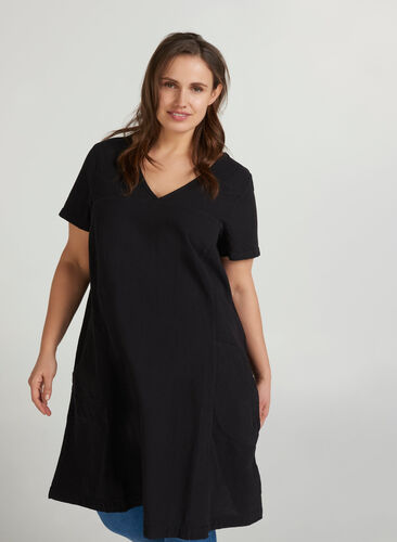 Kjole med korte ærmer, Black, Model image number 0