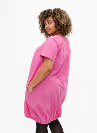 Kortærmet kjole i bomuld , Shocking Pink, Model image number 1