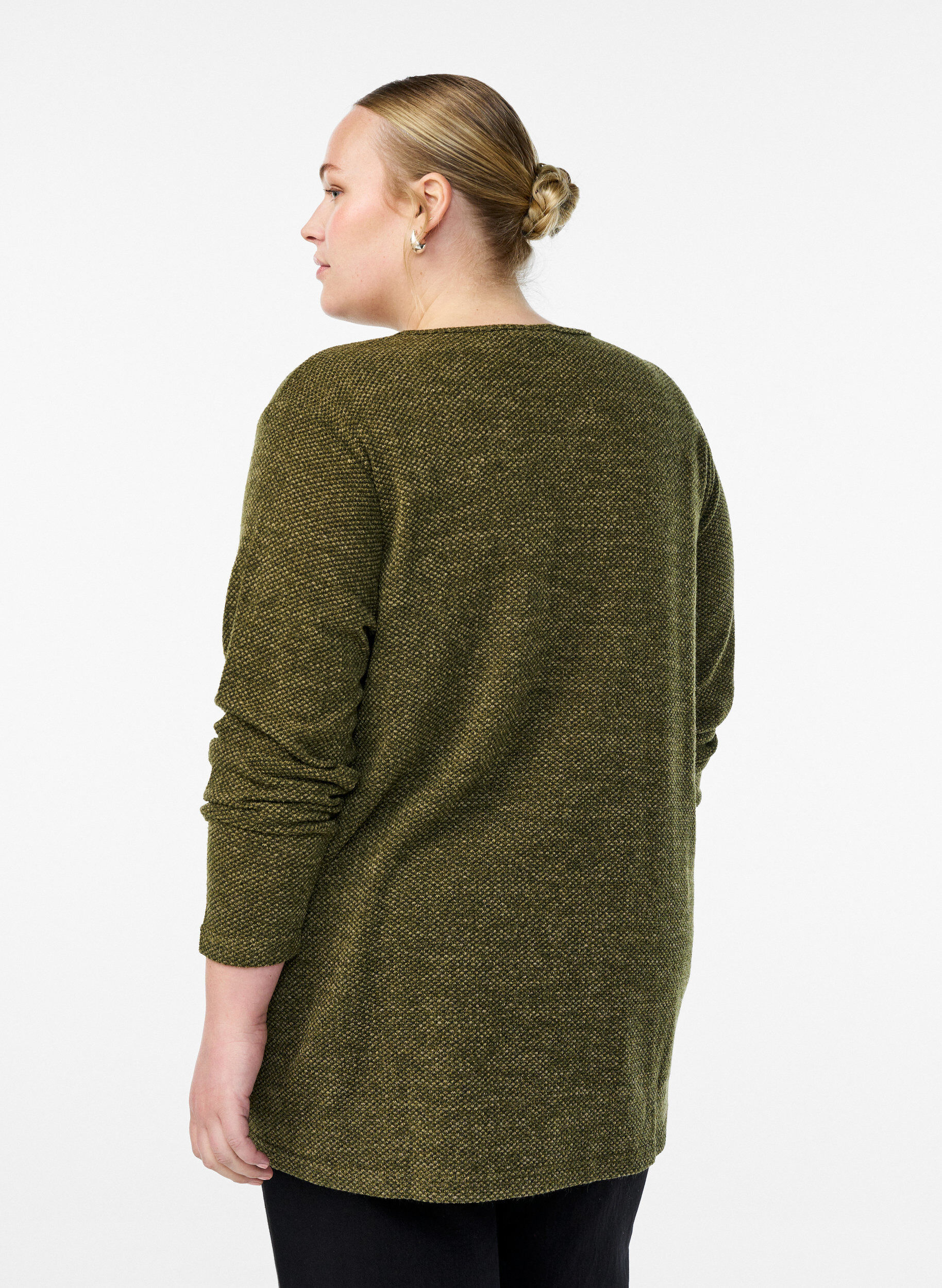 Zizzi Lang&aelig;rmet bluse med struktur, Gr&oslash;n, Model image number 2