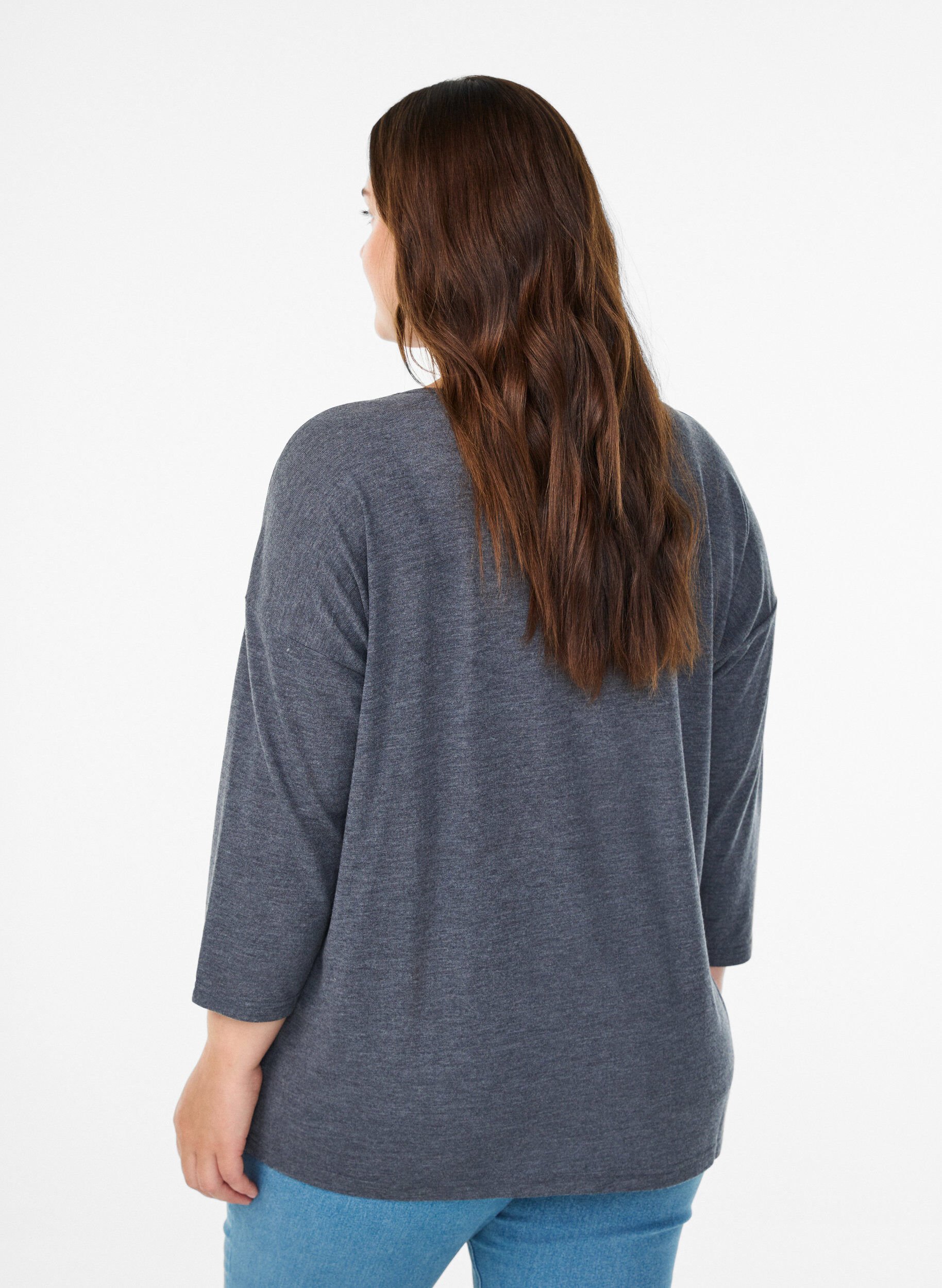 Zizzi Jerseybluse med 3/4 &aelig;rmer, Gr&aring;, Model image number 2