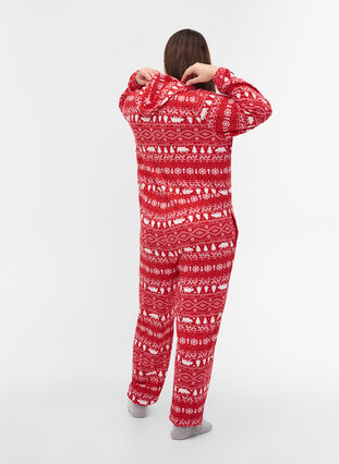 Jule jumpsuit med hætte og lynlås, Christmas AOP, Model image number 1