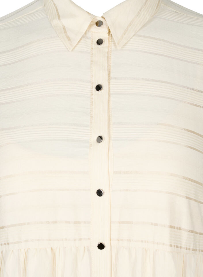 Mønstret viskose tunika med knapper og lange ærmer, Fog, Packshot image number 2