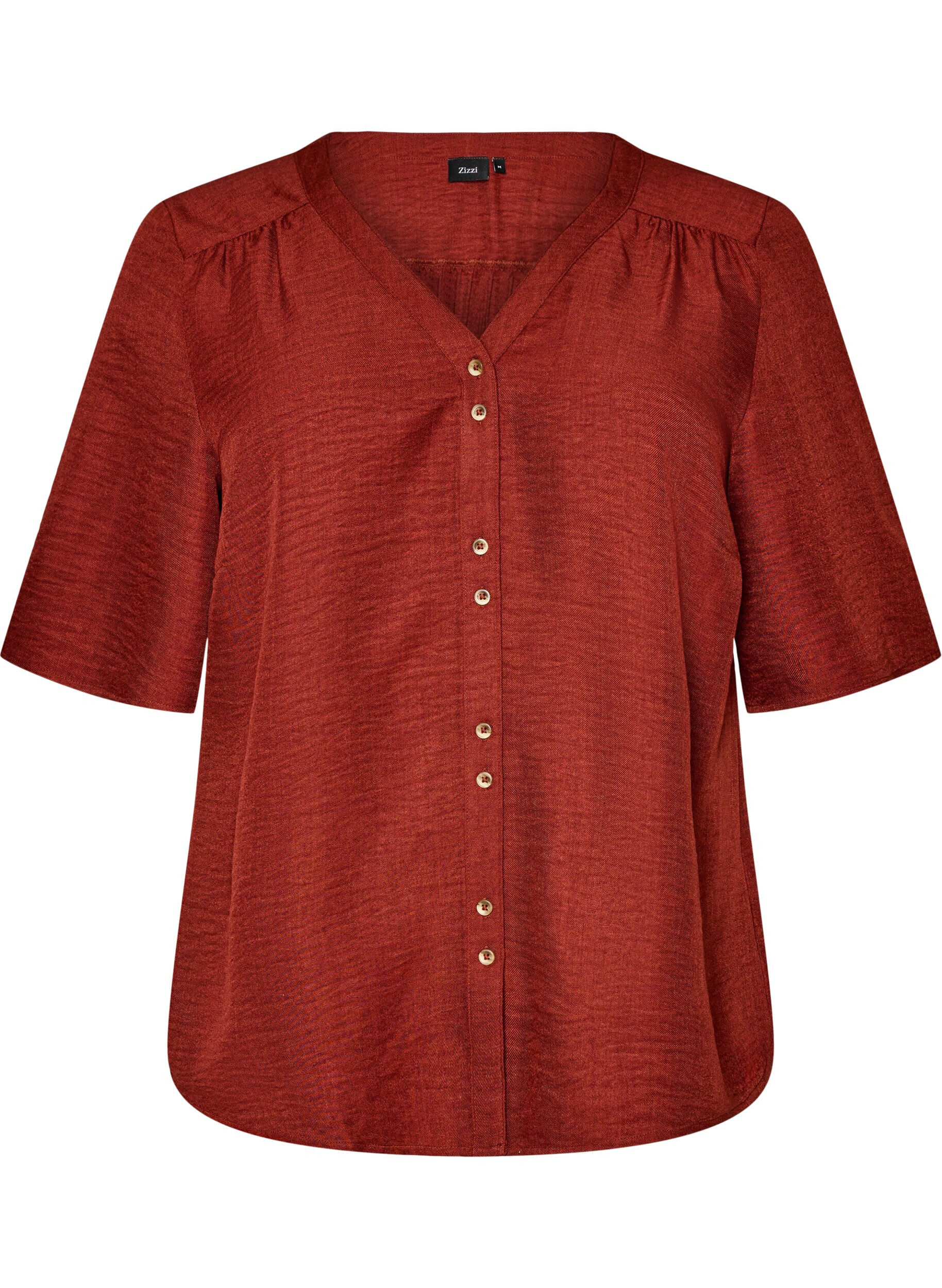 ZizziSkjortebluse med v-hals og korte &aelig;rmer, R&oslash;d, Packshot image number 0