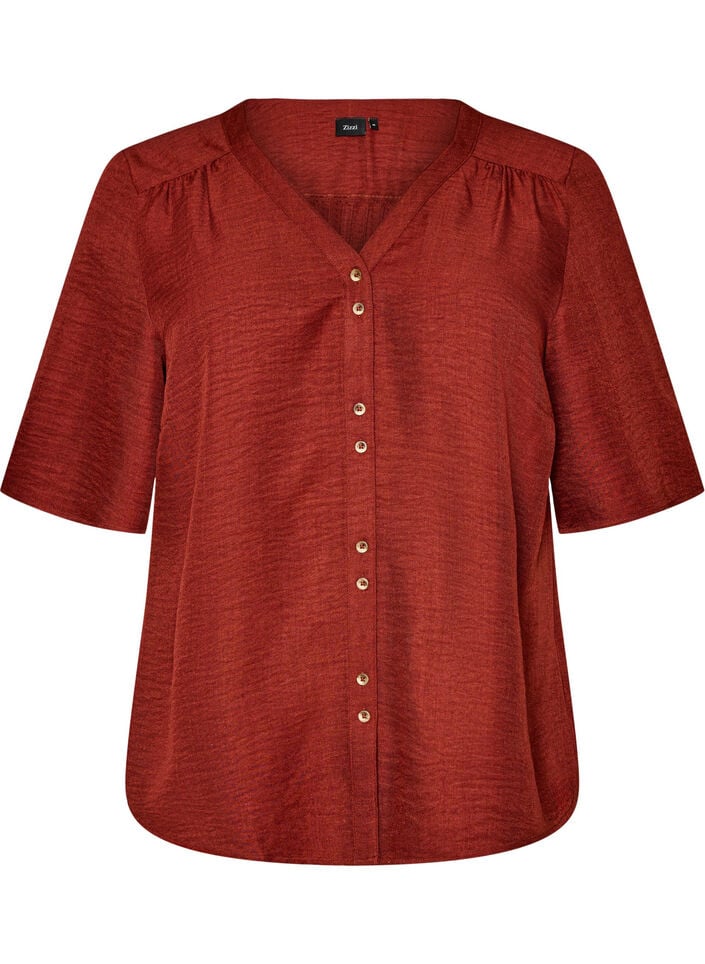 Skjortebluse med v-hals og korte &aelig;rmer, R&oslash;d, Packshot image number 0