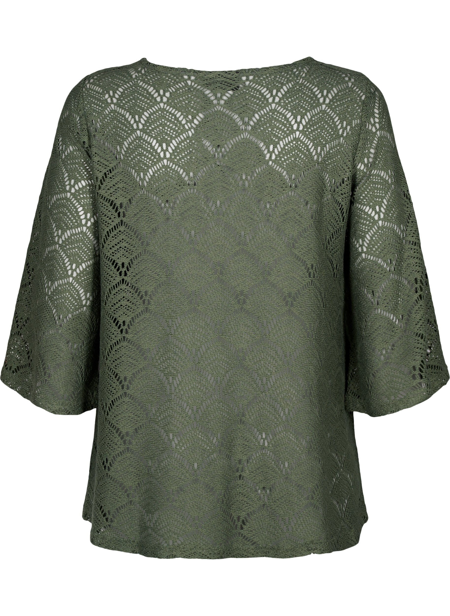 Zizzi Crochet bluse med 3/4 &aelig;rmer, Thyme, Packshot image number 1