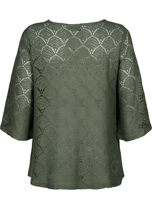 Crochet bluse med 3/4 ærmer, Thyme, Packshot image number 1